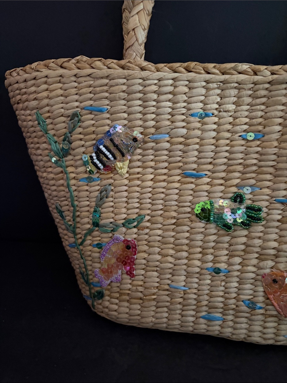 Cappelli Straworld Tropical Fish Sequence Straw Beach Tote/ Purse - Picture 4 of 10